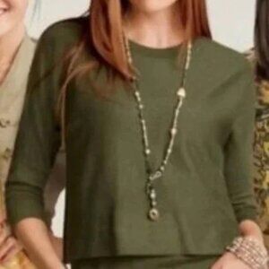 CAbi Olive Green Pullover Twofer Cropped Sweater and Sleeveless Top Set XS